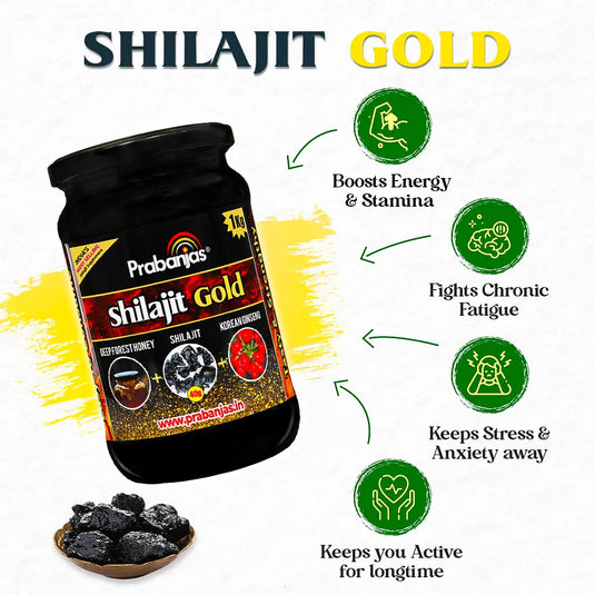 Prabanjas Shilajit Gold- Processed with 40 Gram Original Shilajit + Pure Forest Honey with Herbs For 4 X Power 𝗣𝗿𝗮𝗯𝗮𝗻𝗷𝗮𝘀®